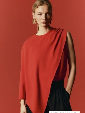 H&M Red Draped Asymmetric Blouse